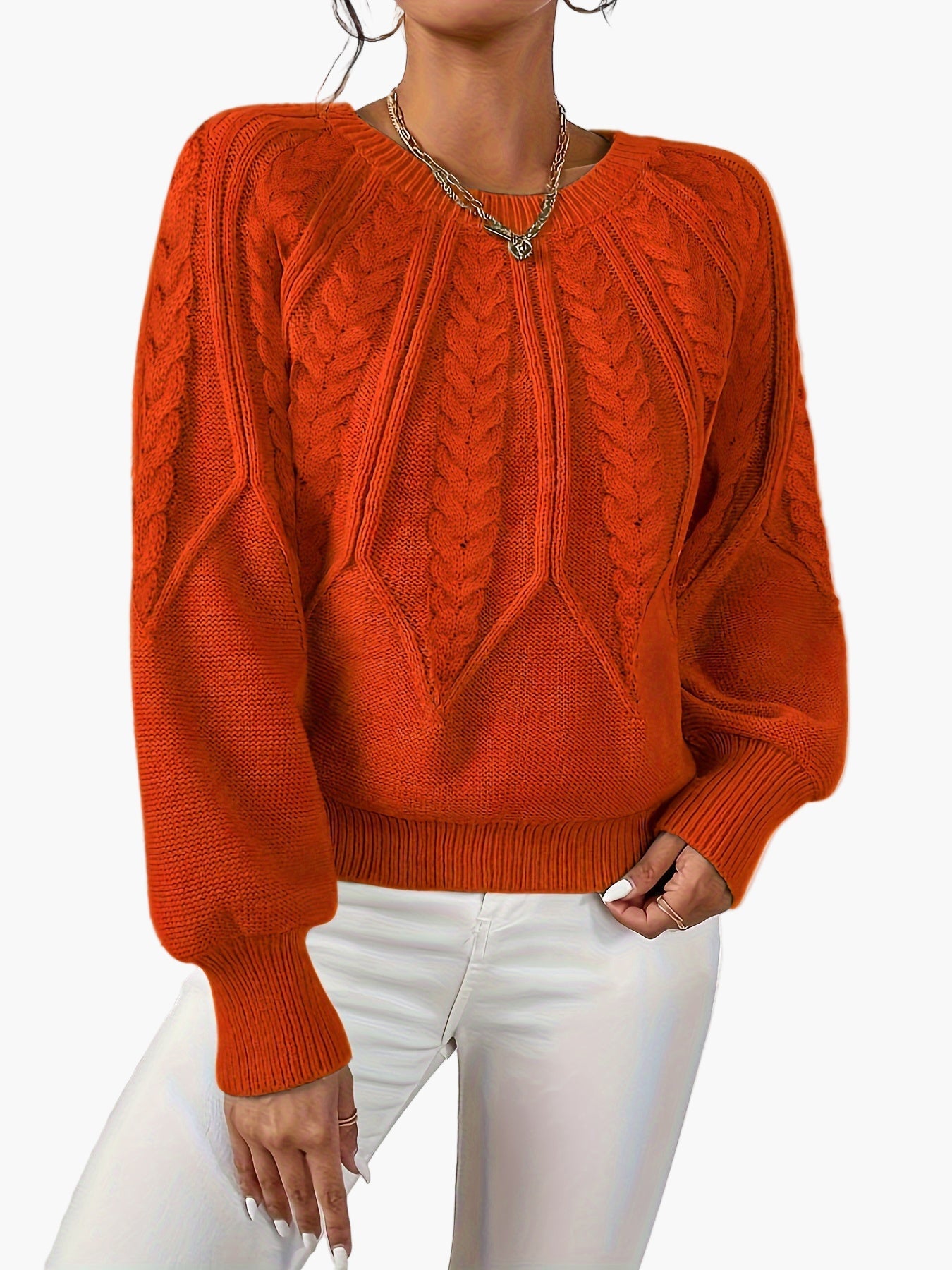 Damen Strickpullover mit Zopfmuster und Rundhalsausschnitt – Eleganter Style für Freizeit & Büro