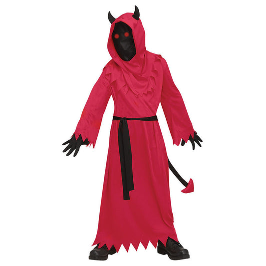 Halloween Kinder Teufel Kostüm mit Kapuze und leuchtenden Augen – Perfektes Grusel-Outfit für Halloween-Partys & Trick-or-Treat