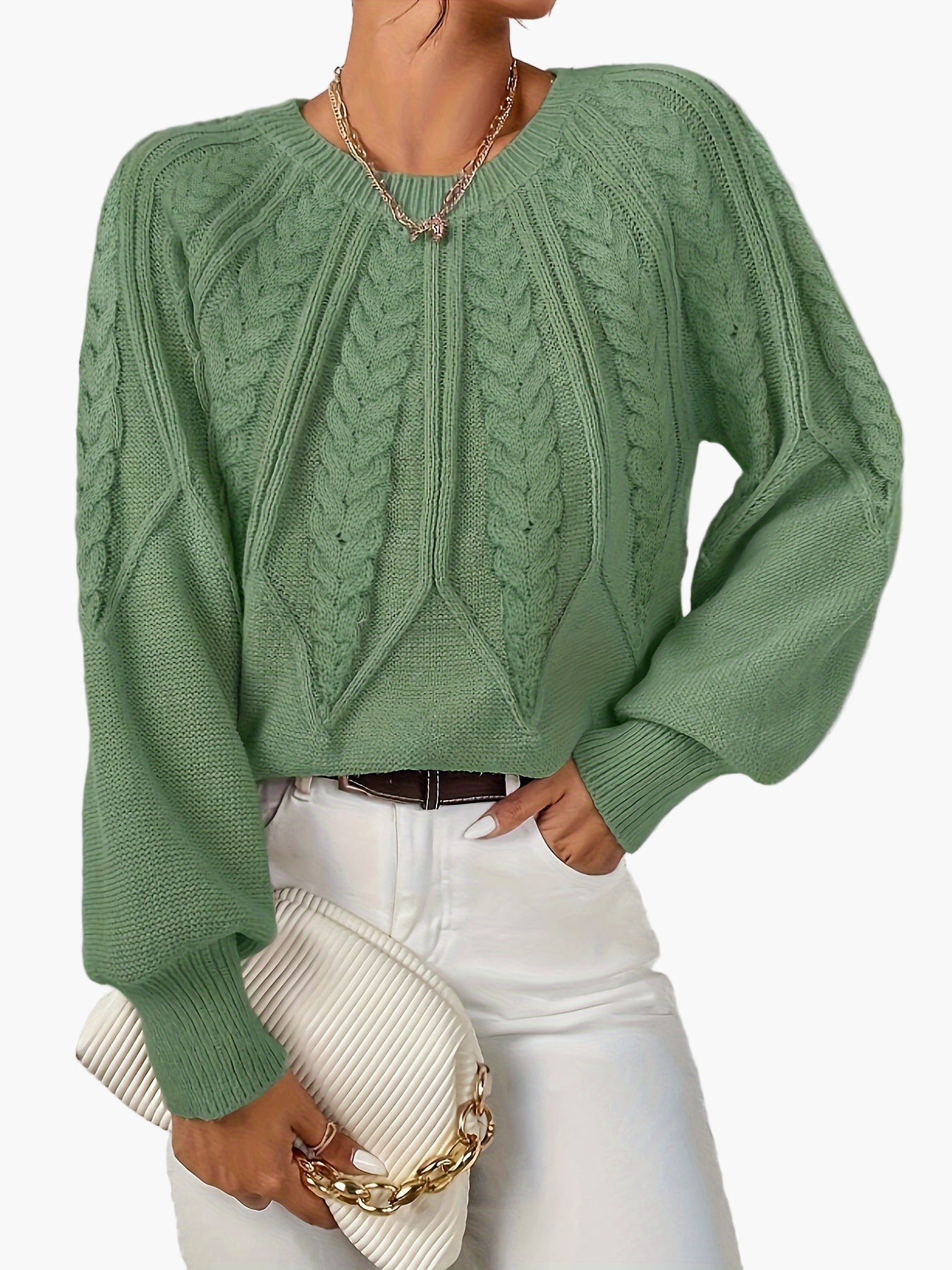 Damen Strickpullover mit Zopfmuster und Rundhalsausschnitt – Eleganter Style für Freizeit & Büro