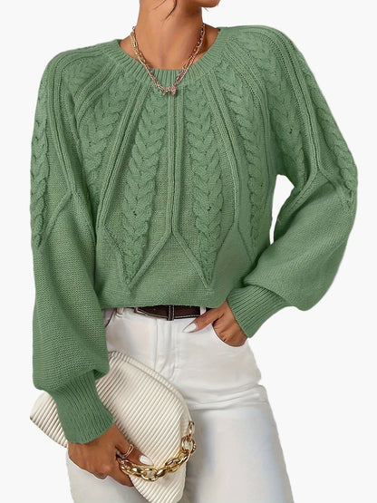 Damen Strickpullover mit Zopfmuster und Rundhalsausschnitt – Eleganter Style für Freizeit & Büro