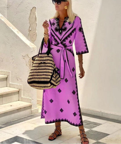 Phoebe – Bedrucktes Leinen Boho-Kleid
