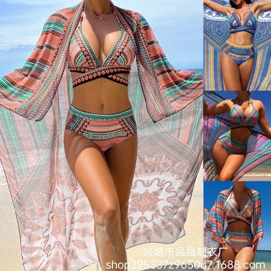 Ruby – Retro Ethnischer Stil Badeanzug mit gespaltenem Kreuzriemen