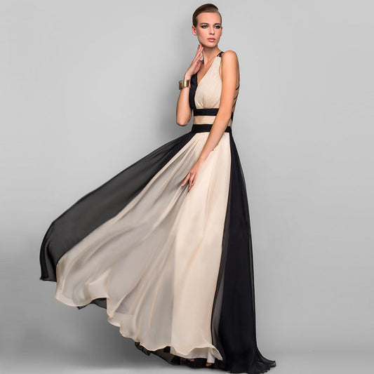 Vanessa – Langes V-Ausschnitt Kleid mit offenem Rücken