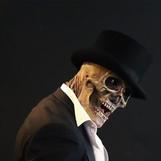 Halloween Skelett Maske mit Zylinder – Gruselige Kopfmaske für Erwachsene, Party & Deko