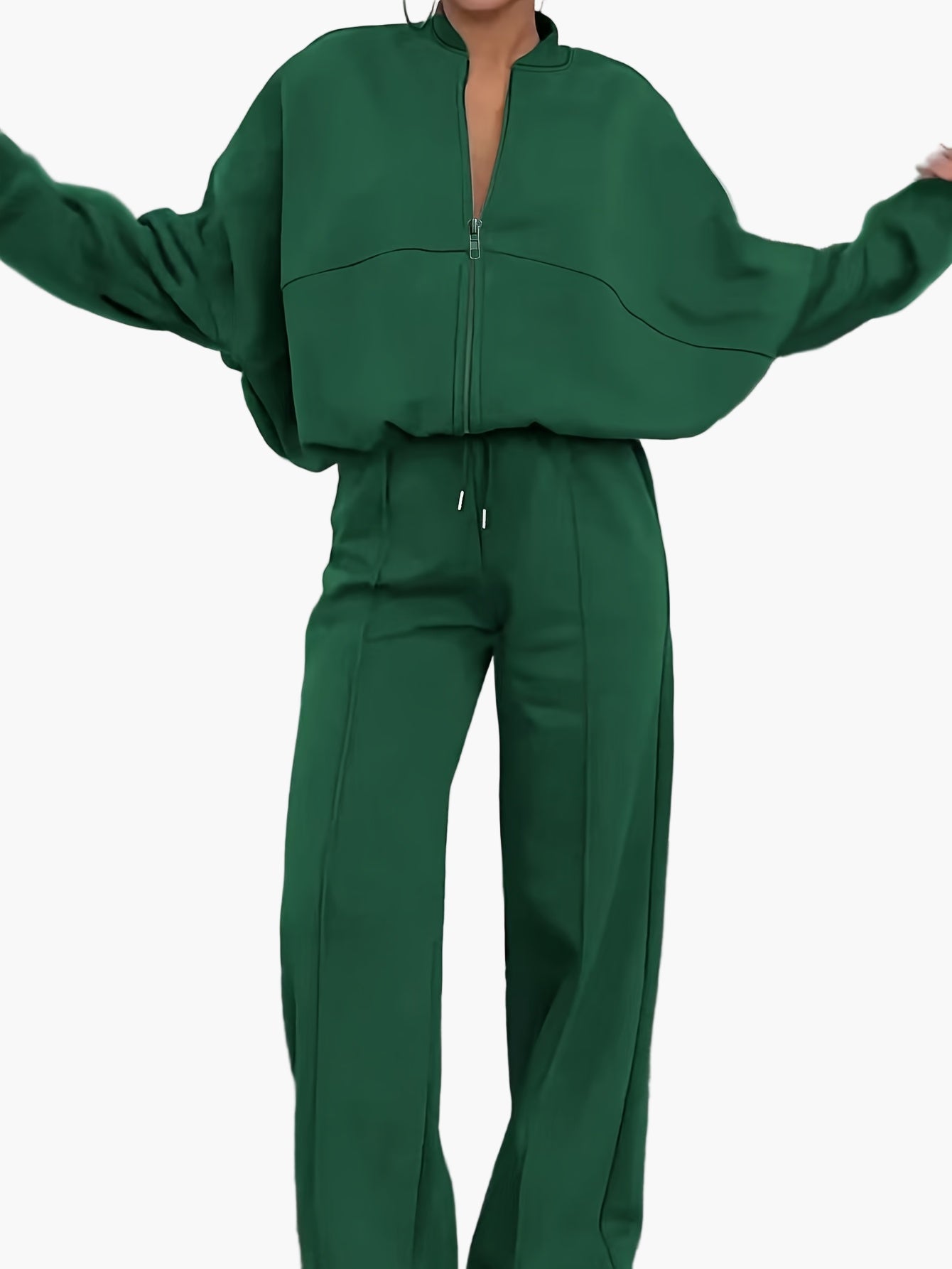 Damen Freizeit-Zweiteiler Set mit Stehkragen und weitem Bein – Sportlich & Bequem für Alltag und Reisen