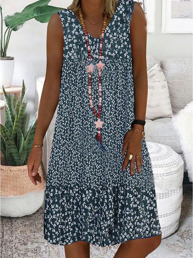 Julie – Ärmelloses Kleid mit kleinem Blumenmuster
