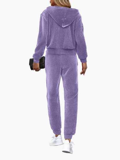 Damen Trainingsanzug Zweiteiler Set Kapuzenpullover und Jogginghose Sport Freizeit Outfit