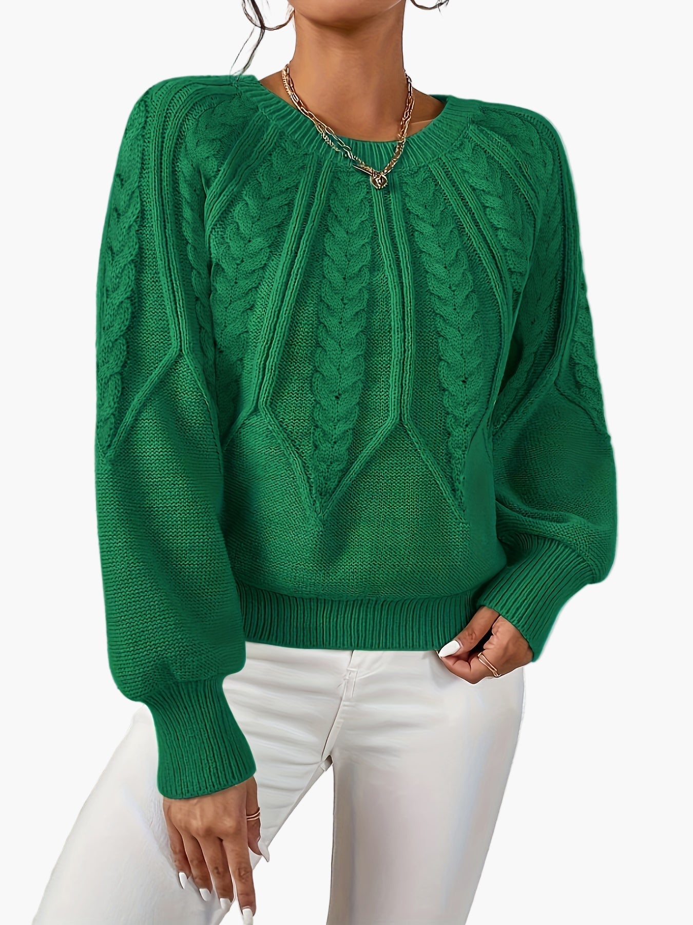 Damen Strickpullover mit Zopfmuster und Rundhalsausschnitt – Eleganter Style für Freizeit & Büro