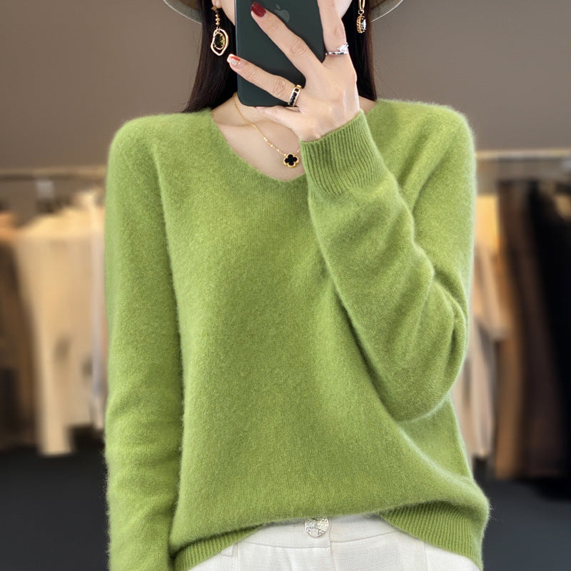 Jasmine – Lockere Damenwollpullover mit V-Ausschnitt für Herbst und Winter