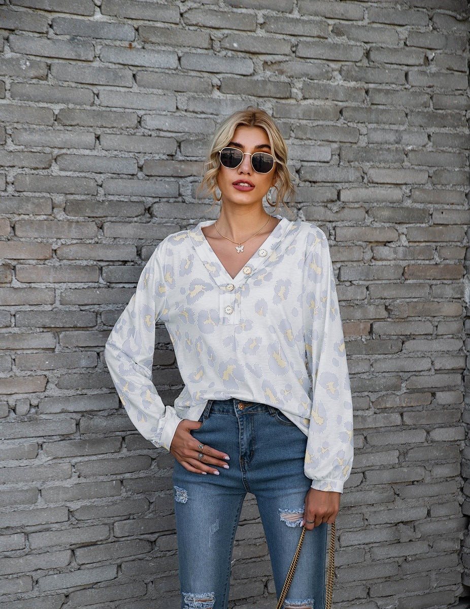 Tamara – Lockere Langarm-T-Shirts mit Leopardenmuster