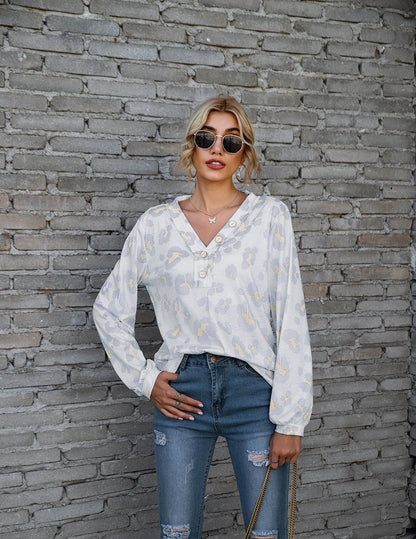 Tamara – Lockere Langarm-T-Shirts mit Leopardenmuster