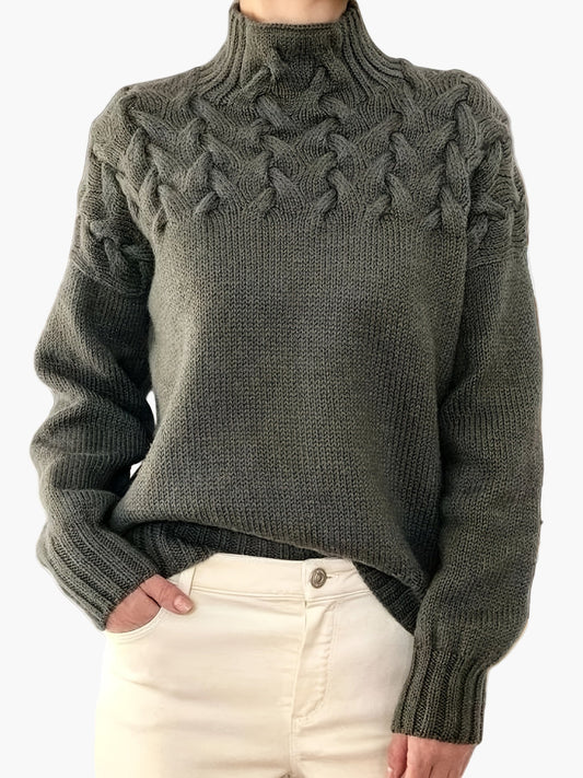 Damen Zopfmuster Strickpullover mit Stehkragen für Herbst und Winter – Modischer, Bequemer Freizeitpullover