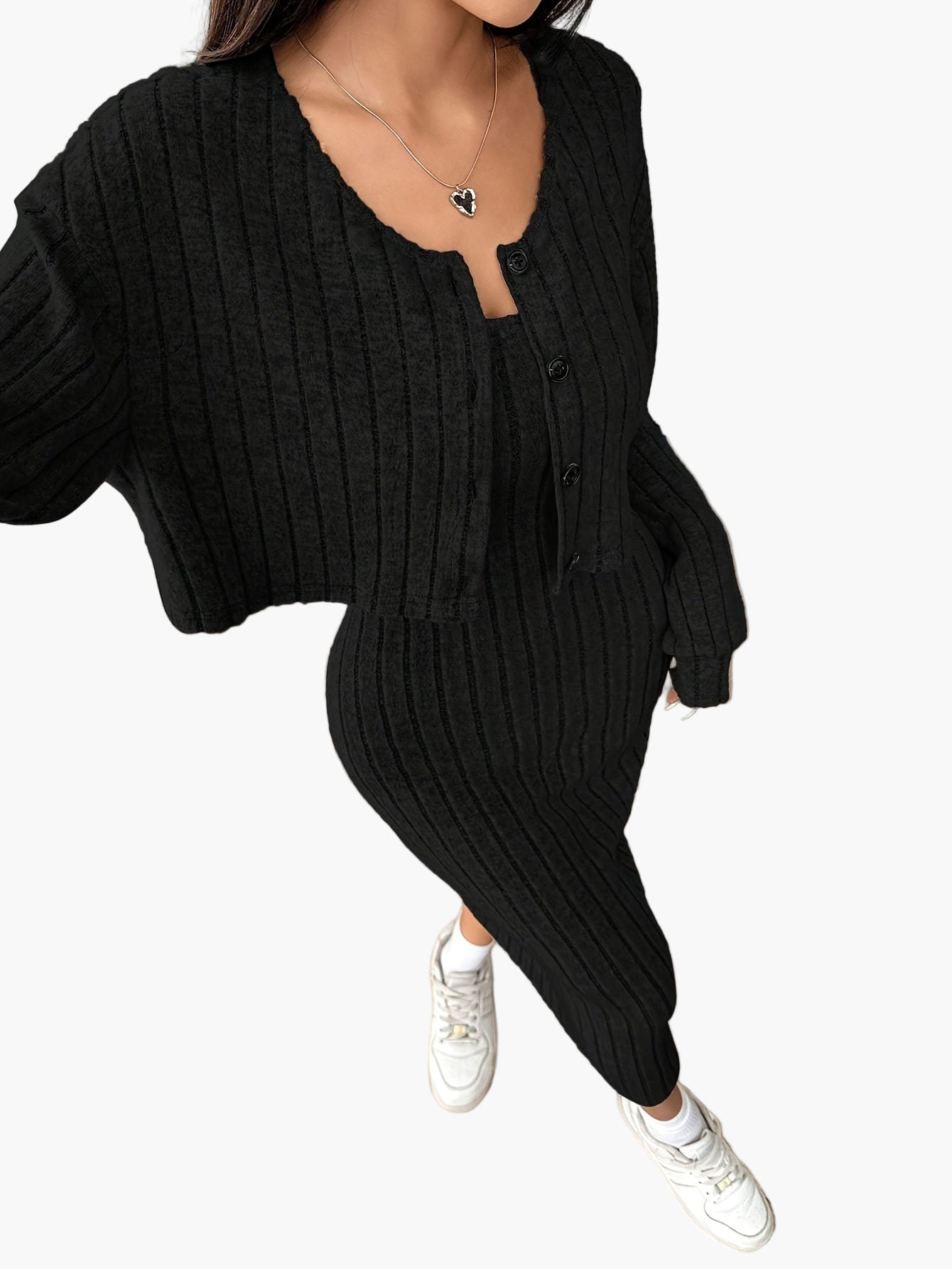 Damen Strick Zweiteiler Set – Elegantes Rippenmuster, Ideal für Alltag & Büro