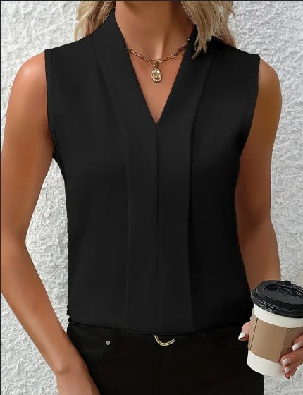 Tanya – Elegante ärmellose V-Ausschnitt Bluse für den Frühling und Sommer, vielseitige Mode für Freizeit oder formelle Anlässe