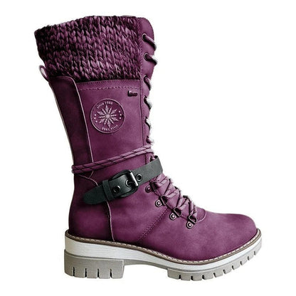 Holly – Winterliche Hohe Blockabsatzrunde Kopf Nählinie Plus Size Stiefel