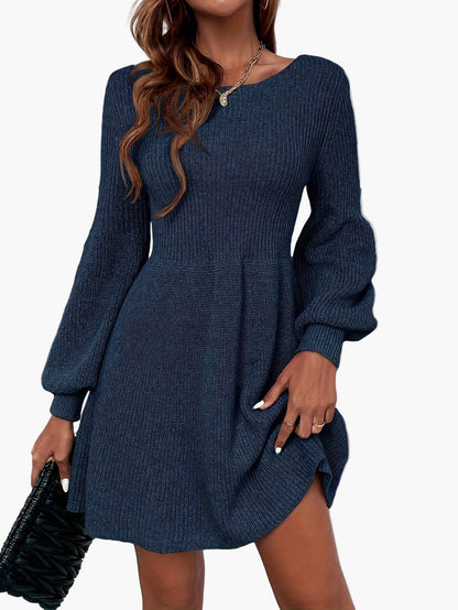Damen Strickkleid Elegant mit Ballonärmeln für Alltag und Büro