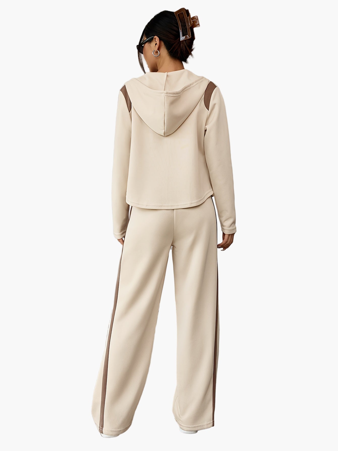 Damen Freizeit Trainingsanzug mit Kapuze und weitem Bein – Sportlicher Zweiteiler für Alltag & Fitness