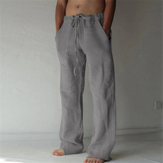 Herren Freizeithose Leinen Jogginghose Japanischer Stil Locker Gerade Bein