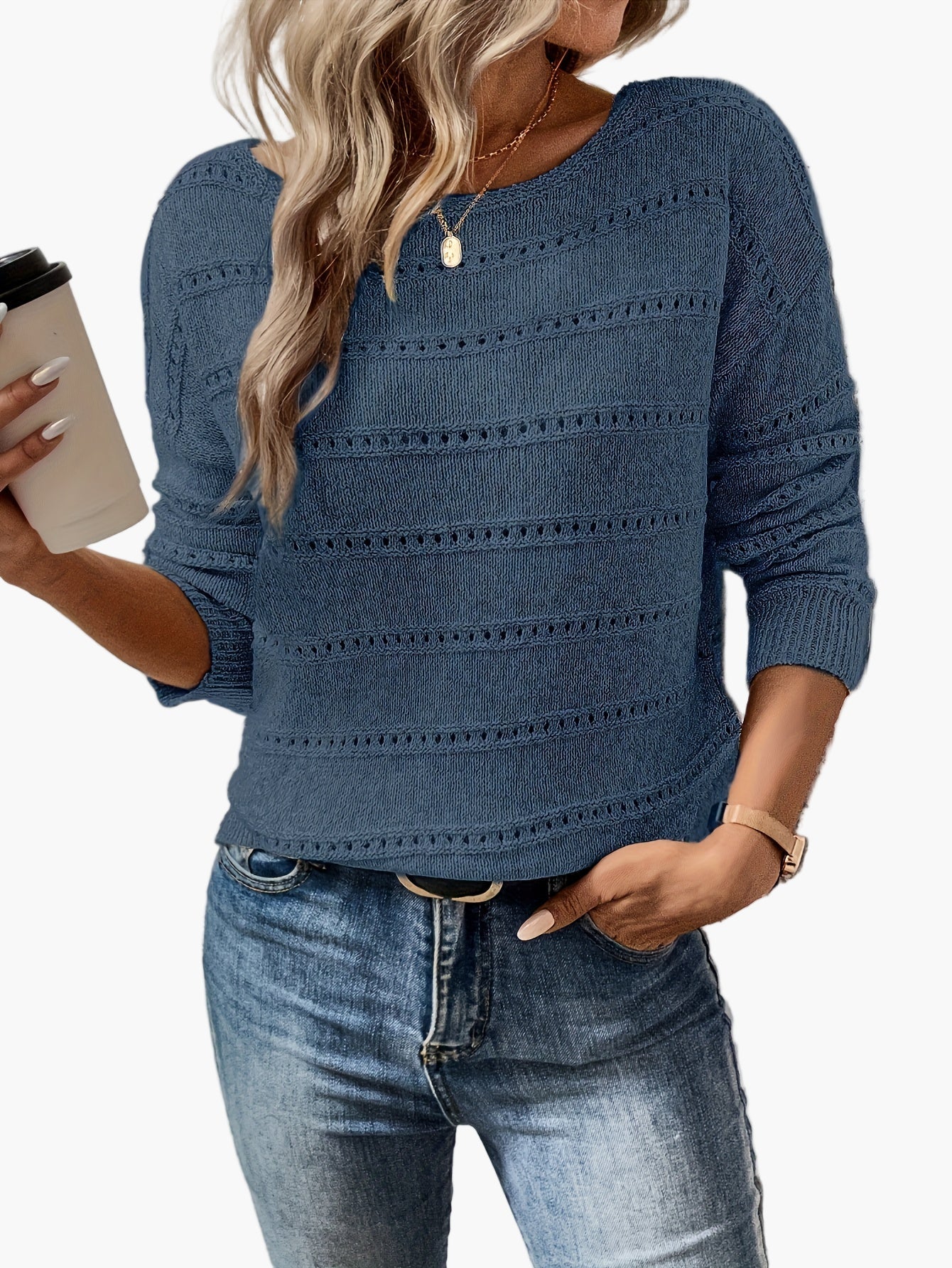 Damen Strickpullover Elegant Lässiger Herbst Winter Rundhals