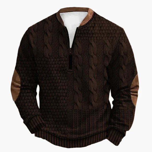 Herren Strickpullover mit halbem Reißverschluss – Modischer Freizeit-Sweater im Patchwork-Look