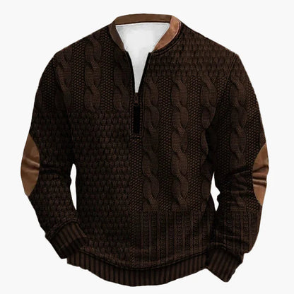 Herren Strickpullover mit halbem Reißverschluss – Modischer Freizeit-Sweater im Patchwork-Look