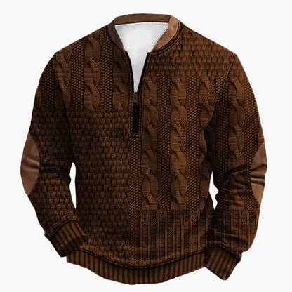 Herren Strickpullover mit halbem Reißverschluss – Modischer Freizeit-Sweater im Patchwork-Look
