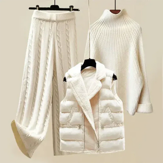 Damen Winter 3-teiliges Strick Outfit Set – Modischer Komfort für Alltag und Freizeit