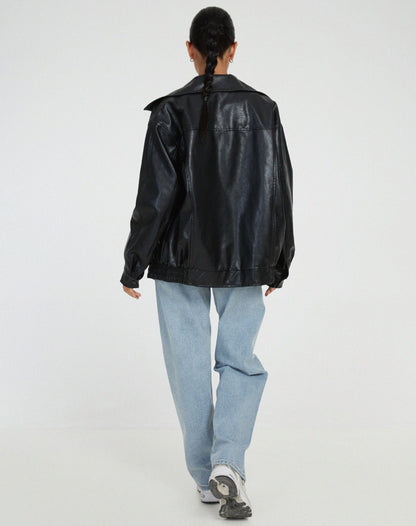 Damen Oversized Kunstlederjacke im Retro-Stil – Modische Übergangsjacke für Alltag und Ausgehen