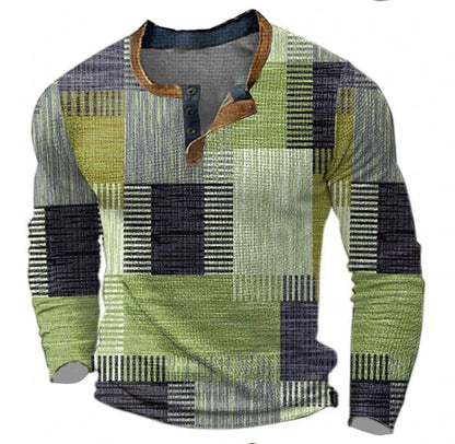 Herren Patchwork Henley Langarmshirt – Modischer Freizeitpullover für Herbst und Winter