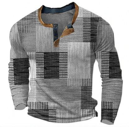 Herren Patchwork Henley Langarmshirt – Modischer Freizeitpullover für Herbst und Winter