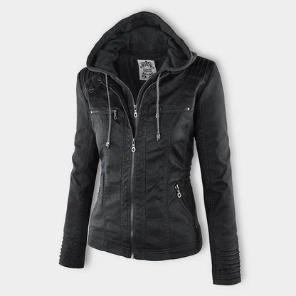 Damen Kunstlederjacke mit Kapuze – Modischer Allrounder für Alltag und Freizeit