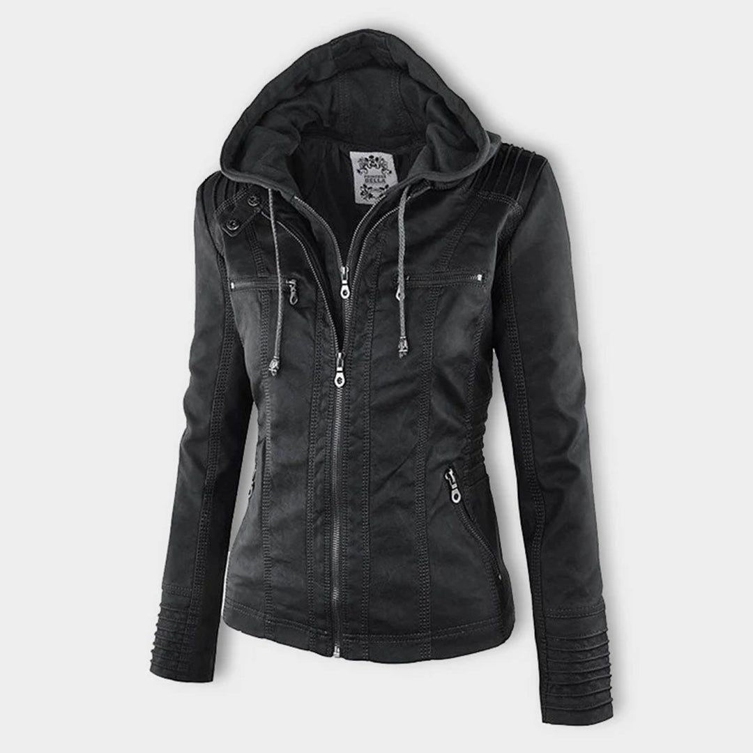 Damen Herbstjacke mit Kapuze – Modische Vegan-Lederjacke für Alltag & Freizeit