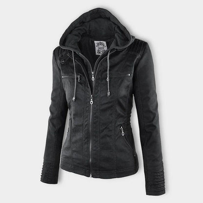 Damen Herbstjacke mit Kapuze – Modische Vegan-Lederjacke für Alltag & Freizeit