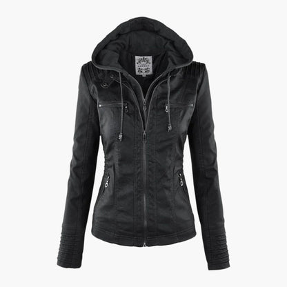 Damen Herbstjacke mit Kapuze – Modische Vegan-Lederjacke für Alltag & Freizeit