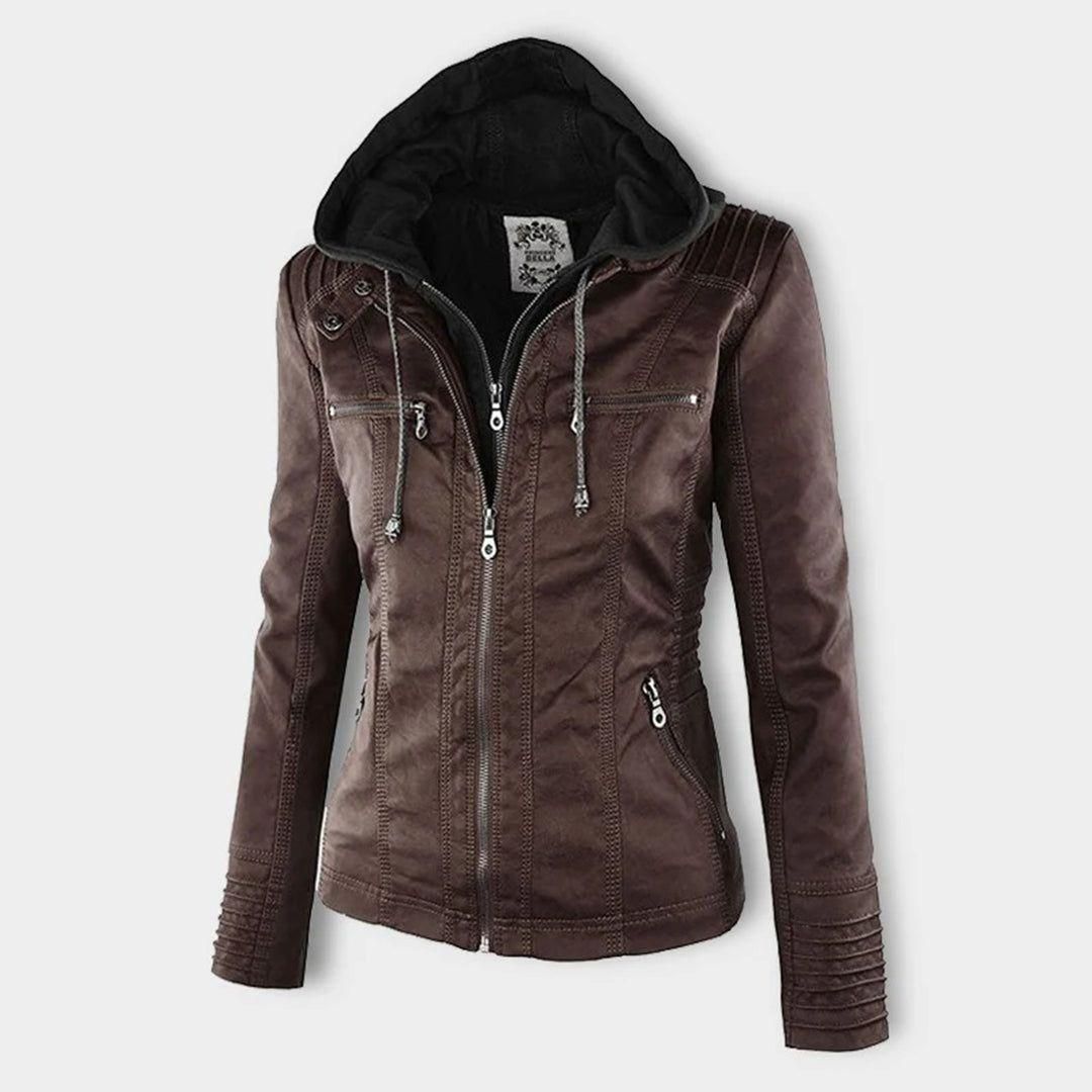 Damen Herbstjacke mit Kapuze – Modische Vegan-Lederjacke für Alltag & Freizeit