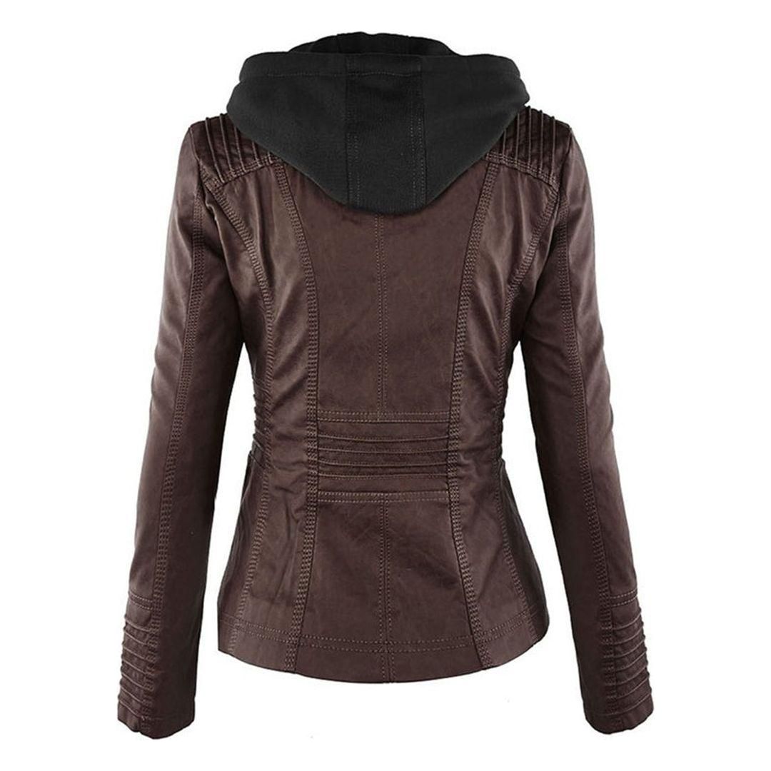 Damen Herbstjacke mit Kapuze – Modische Vegan-Lederjacke für Alltag & Freizeit