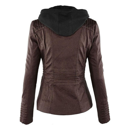 Damen Herbstjacke mit Kapuze – Modische Vegan-Lederjacke für Alltag & Freizeit