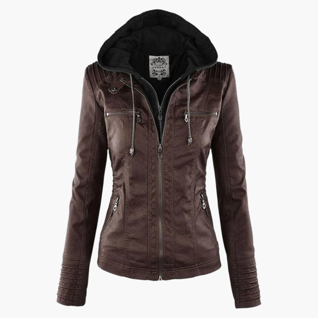 Damen Herbstjacke mit Kapuze – Modische Vegan-Lederjacke für Alltag & Freizeit