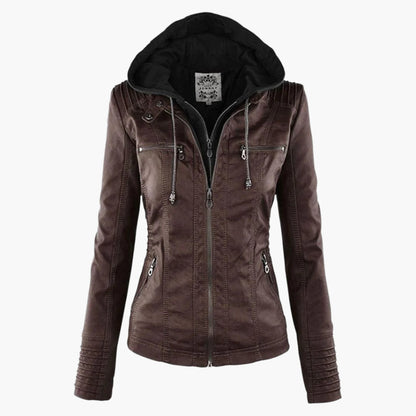 Damen Herbstjacke mit Kapuze – Modische Vegan-Lederjacke für Alltag & Freizeit