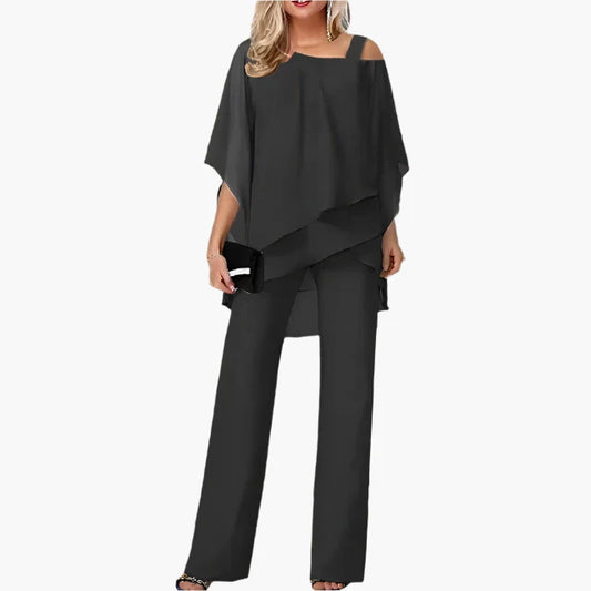 Damen Elegantes 2-teiliges Set mit Schulterfreiem Oberteil und Weiten Hosen – Perfekt für Feste & Besondere Anlässe