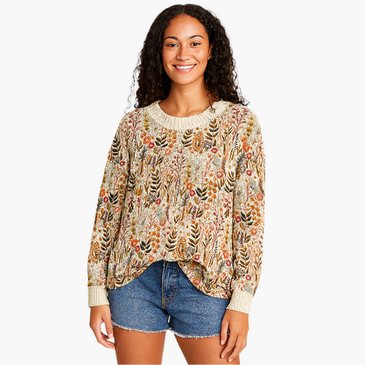 Damen Pullover im floralen Vintage-Design – Bequemer Strick für Alltag & Freizeit