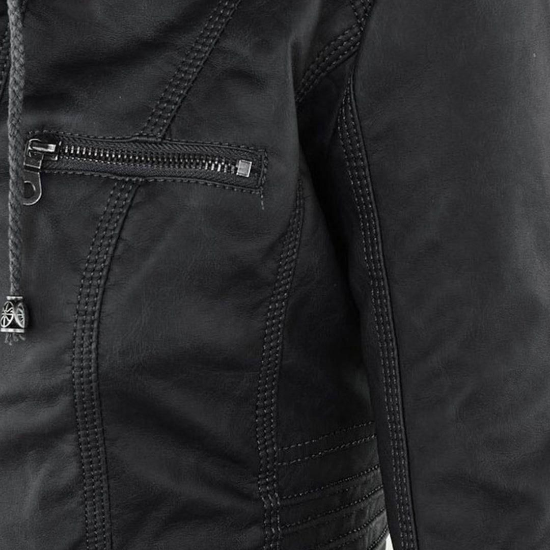 Damen Herbstjacke mit Kapuze – Modische Vegan-Lederjacke für Alltag & Freizeit