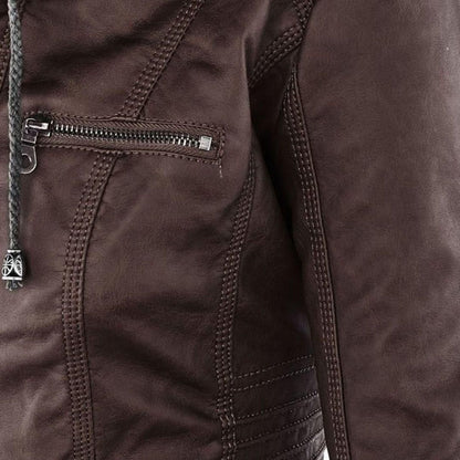 Damen Herbstjacke mit Kapuze – Modische Vegan-Lederjacke für Alltag & Freizeit