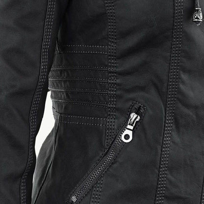 Damen Herbstjacke mit Kapuze – Modische Vegan-Lederjacke für Alltag & Freizeit