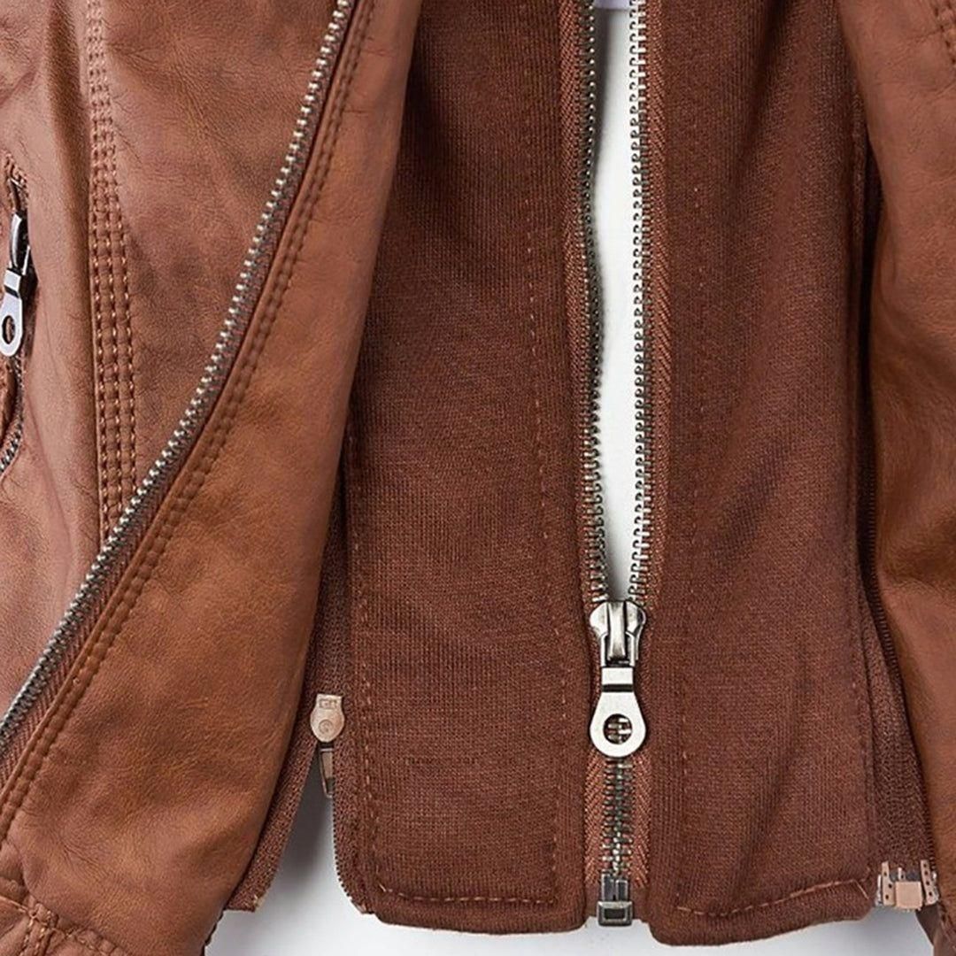 Damen Herbstjacke mit Kapuze – Modische Vegan-Lederjacke für Alltag & Freizeit