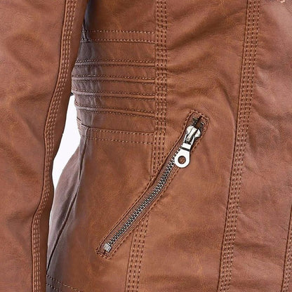 Damen Herbstjacke mit Kapuze – Modische Vegan-Lederjacke für Alltag & Freizeit