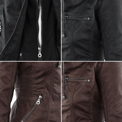 Damen Herbstjacke mit Kapuze – Modische Vegan-Lederjacke für Alltag & Freizeit