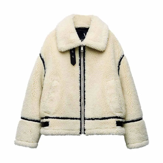 Damen Winterjacke im Biker-Stil – Modische Teddyfell Jacke für kalte Tage