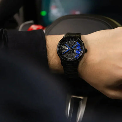Sommerliche Herrenuhr im Sportfelgen-Design – Armbanduhr für Männer, auffälliger Look für Freizeit & Urlaub