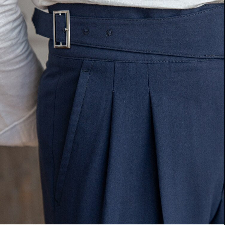 Herren High-Waist Anzughose mit Bundfalte und verstellbarem Bund – Eleganter Business- und Freizeitstil